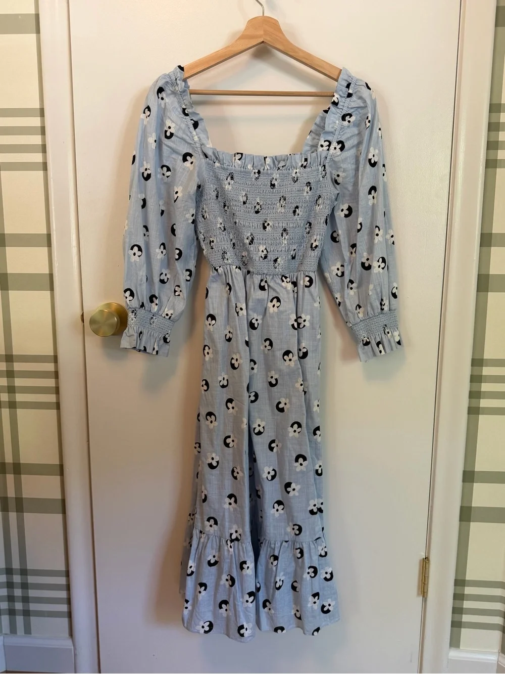 kate spade Light Blue Smocked Midi Dress with Panda Print